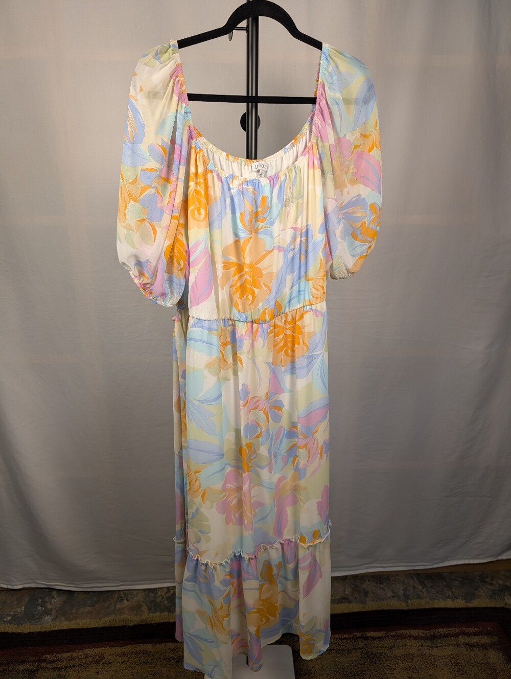 Lixology 3X Pastel Floral Puff Sleeve Maxi Dress Cottagecore Boho A-142 - Picture 4 of 11